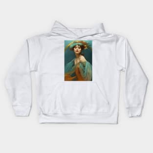 Art Nouveau Beauty in Turquoise and Orange - Vintage, Mucha, Gilded Age Kids Hoodie
